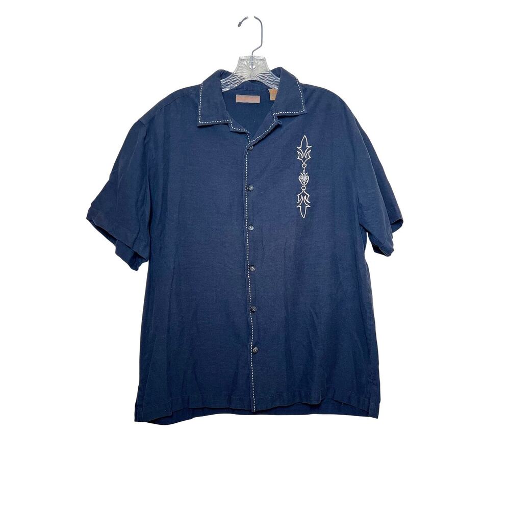Vintage Sette Ponti Silk Blend Black Camp Shirt Short Sleeve Size‎ Medium